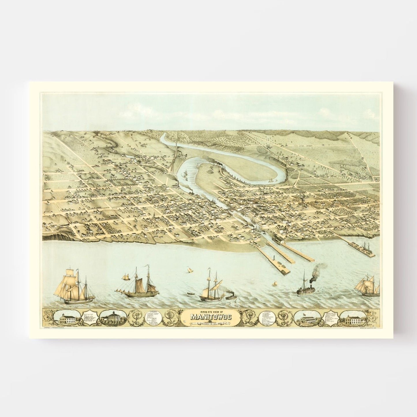 Vintage Map of Manitowoc, Wisconsin, 1868