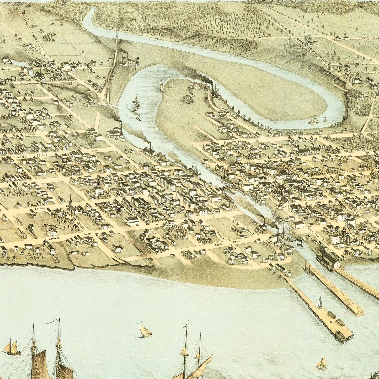 Vintage Map of Manitowoc, Wisconsin, 1868