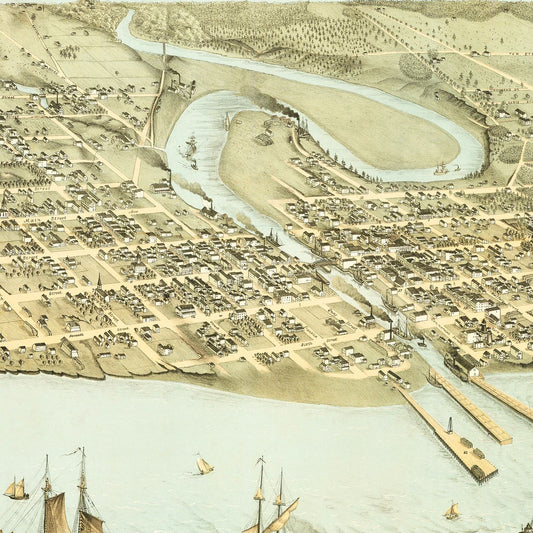 Vintage Map of Manitowoc, Wisconsin, 1868