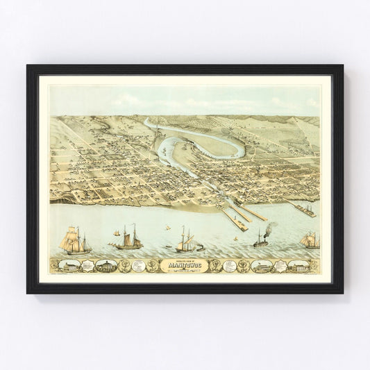 Vintage map of Manitowoc, Wisconsin, 1868