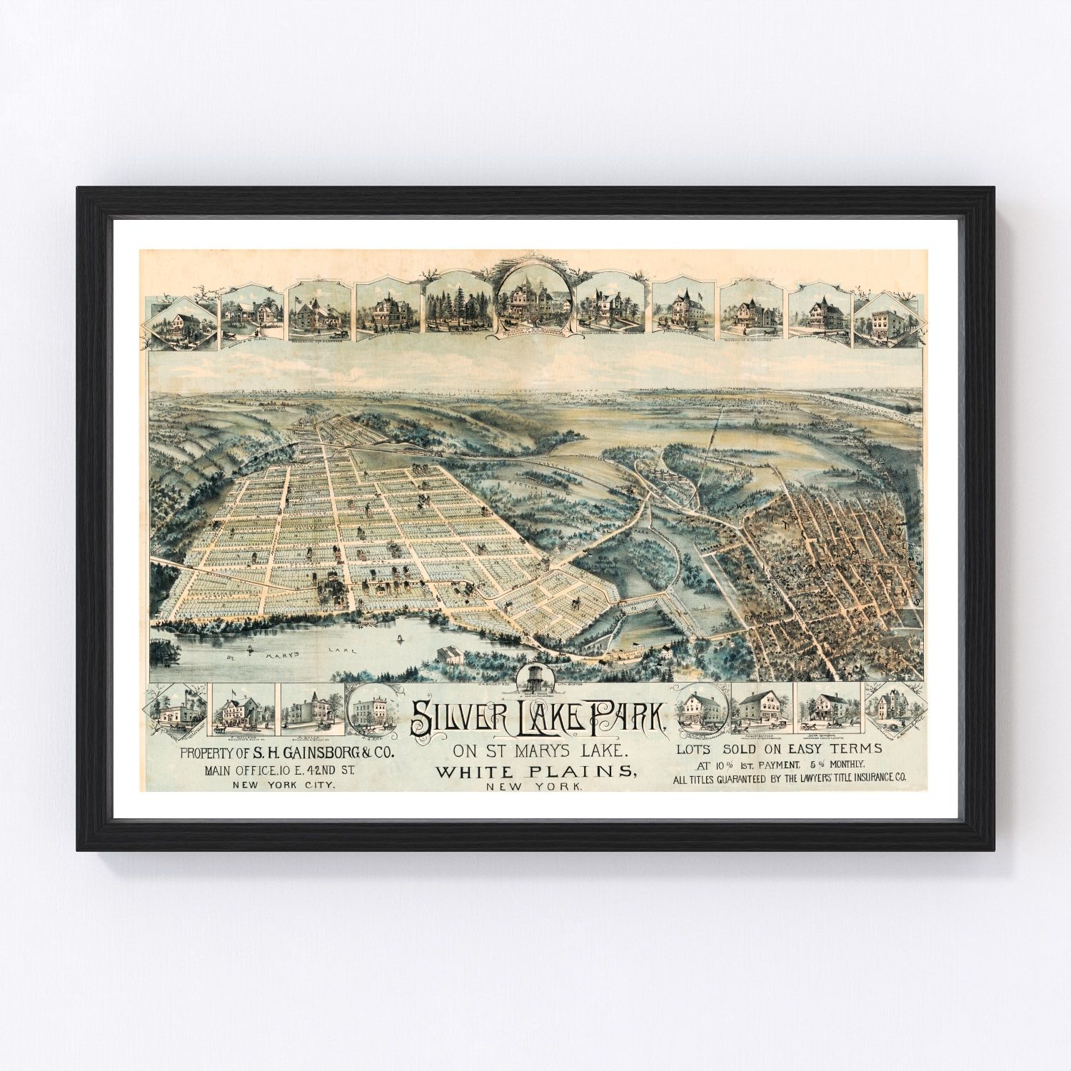Vintage map of White Plains, New York, 1880 - Westchester County restored print