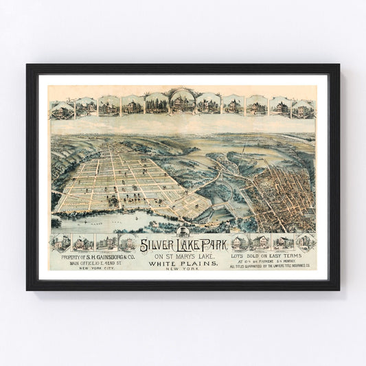 Vintage map of White Plains, New York, 1880 - Westchester County restored print