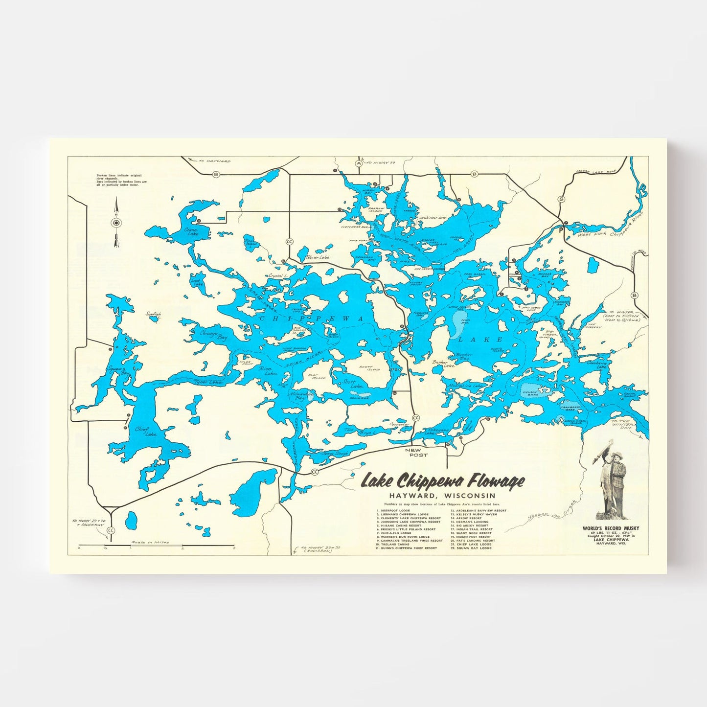 Vintage Map of Lake Chippewa, Wisconsin, 1950