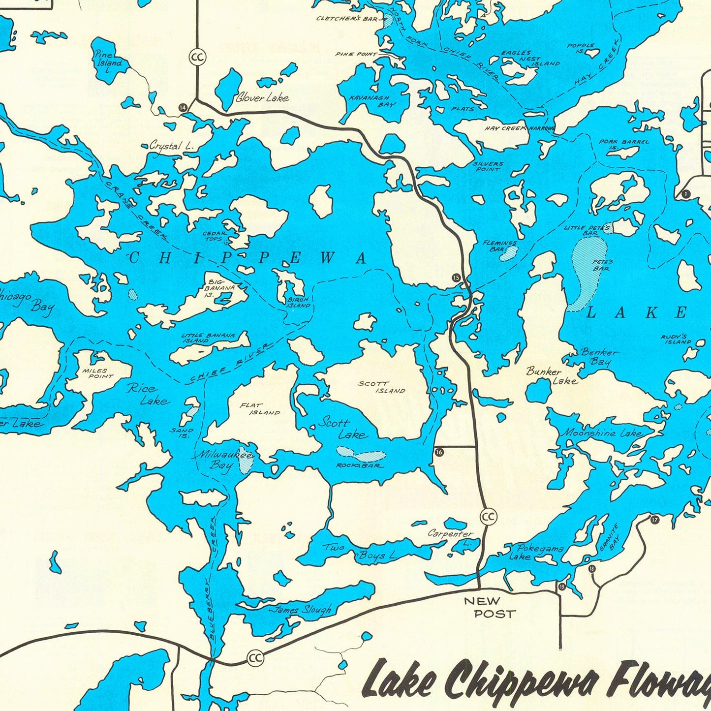 Vintage Map of Lake Chippewa, Wisconsin, 1950