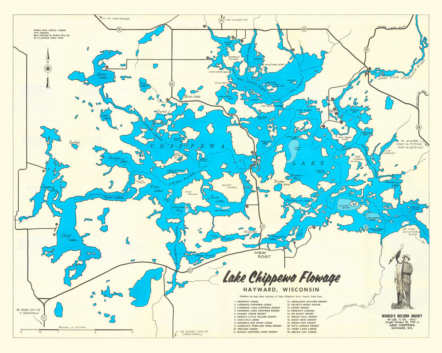 Vintage Map of Lake Chippewa, Wisconsin, 1950
