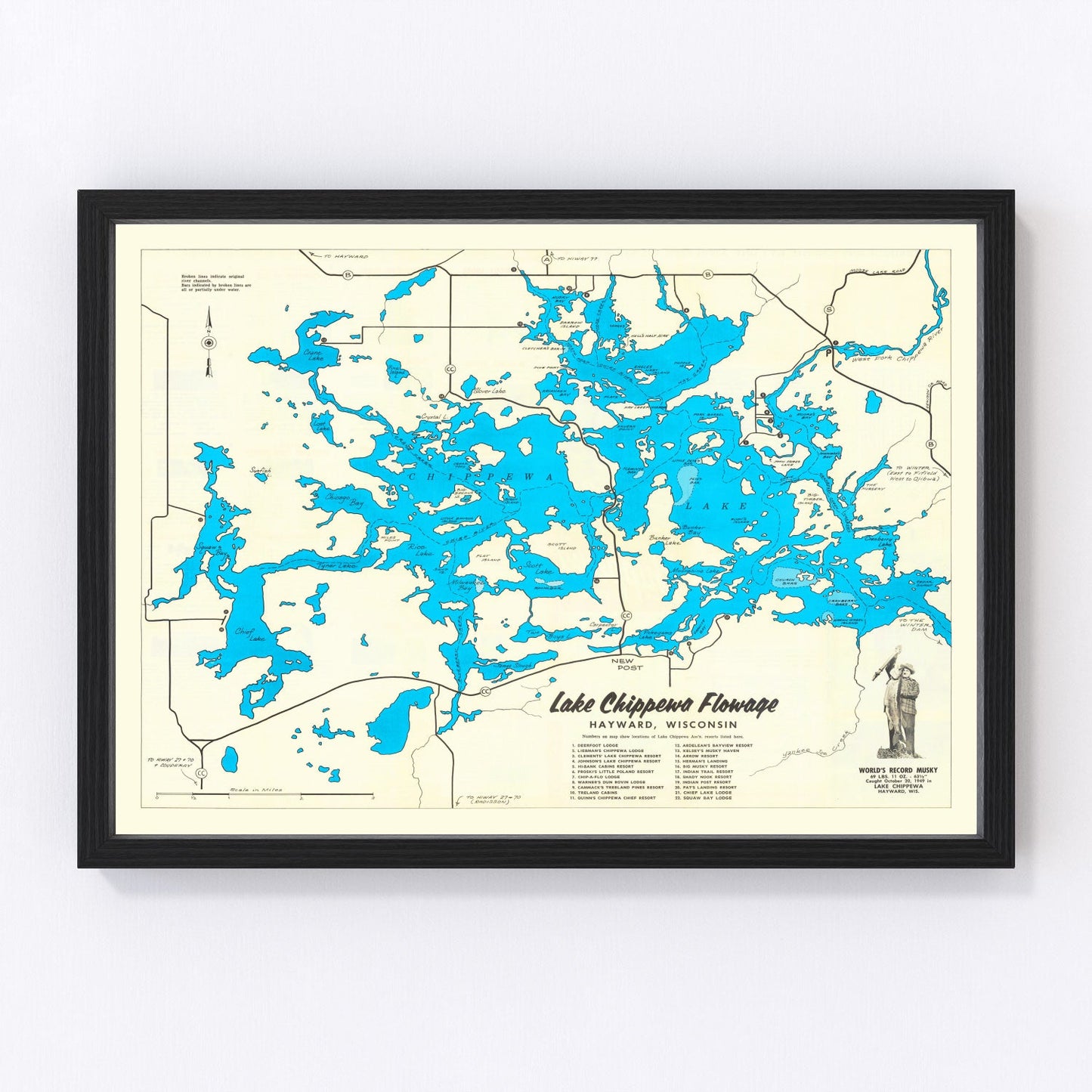 vintage map of Lake Chippewa, Wisconsin, 1950