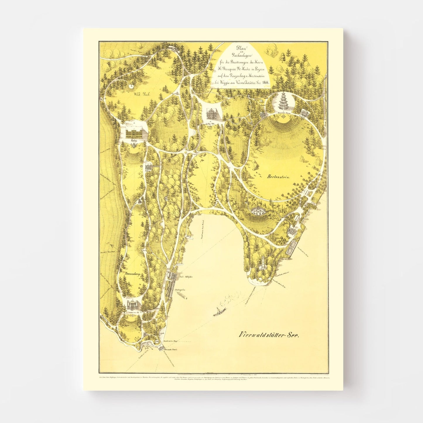 Vintage Map of Lake Lucerne, Switzerland, 1866