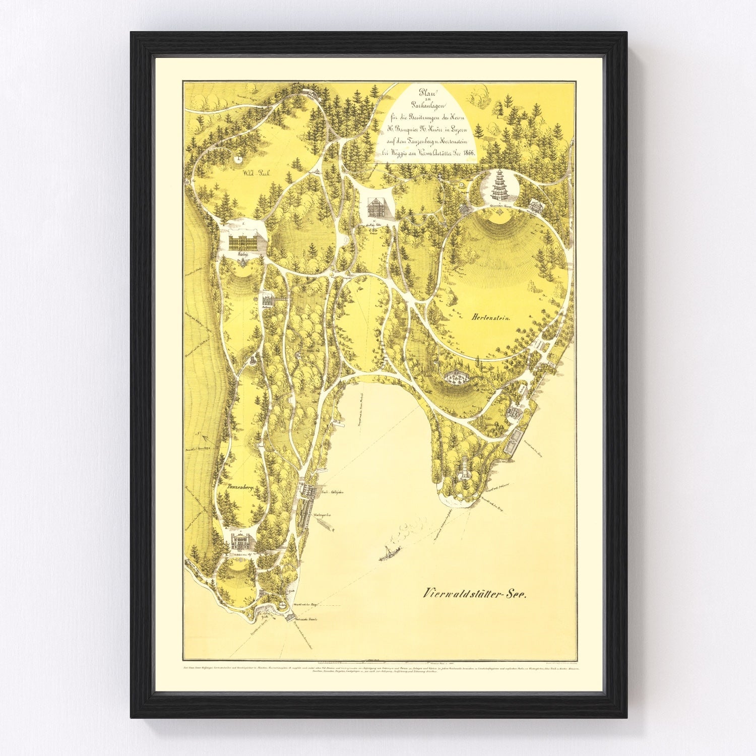 vintage map of Lake Lucerne, Switzerland, 1866