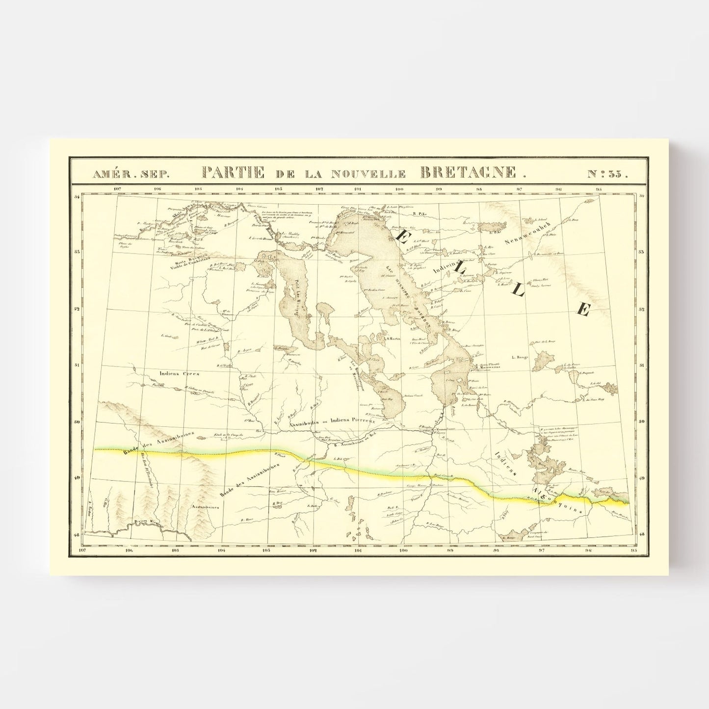 Vintage Map of the Upper Missouri River, 1825
