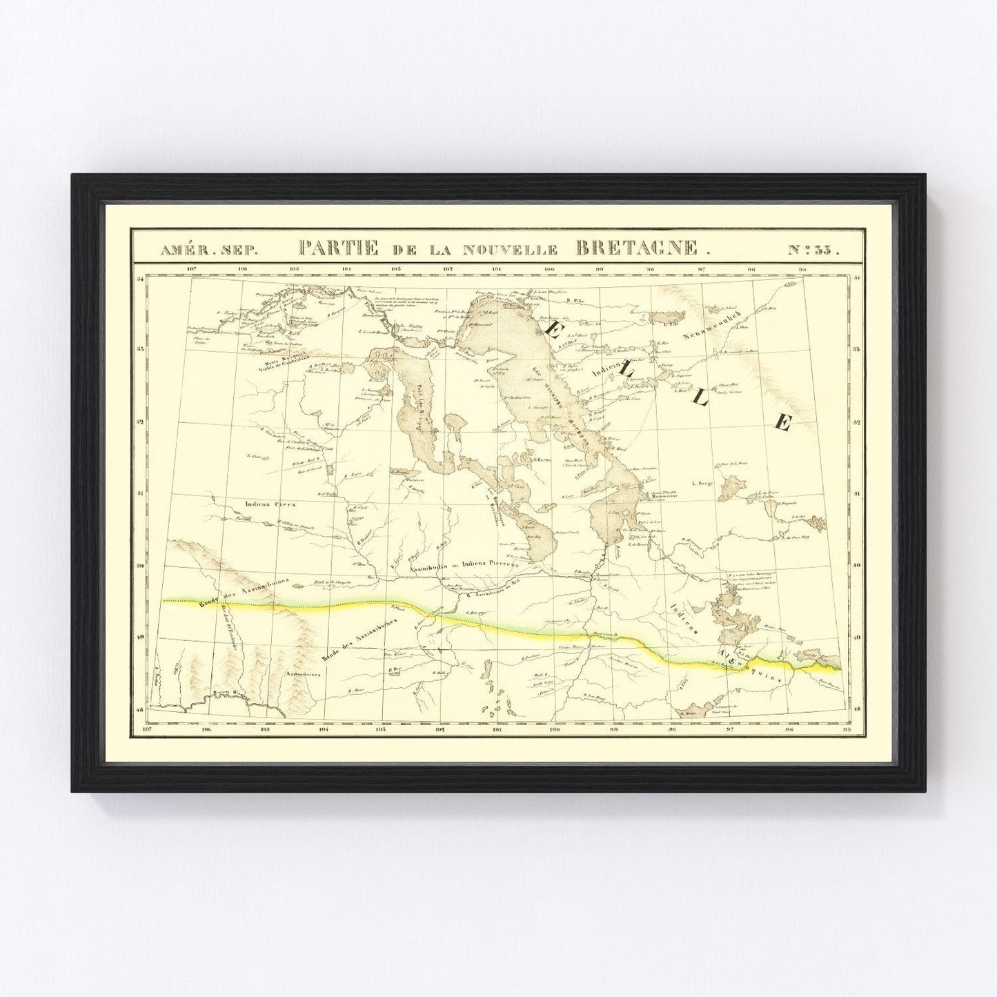 Vintage map of the Upper Missouri River, 1825