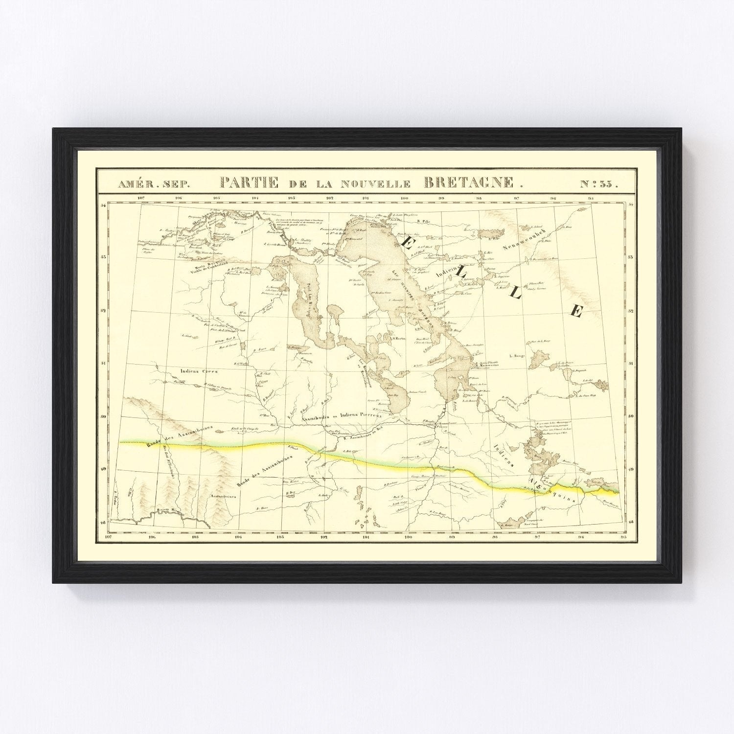 Vintage map of the Upper Missouri River, 1825