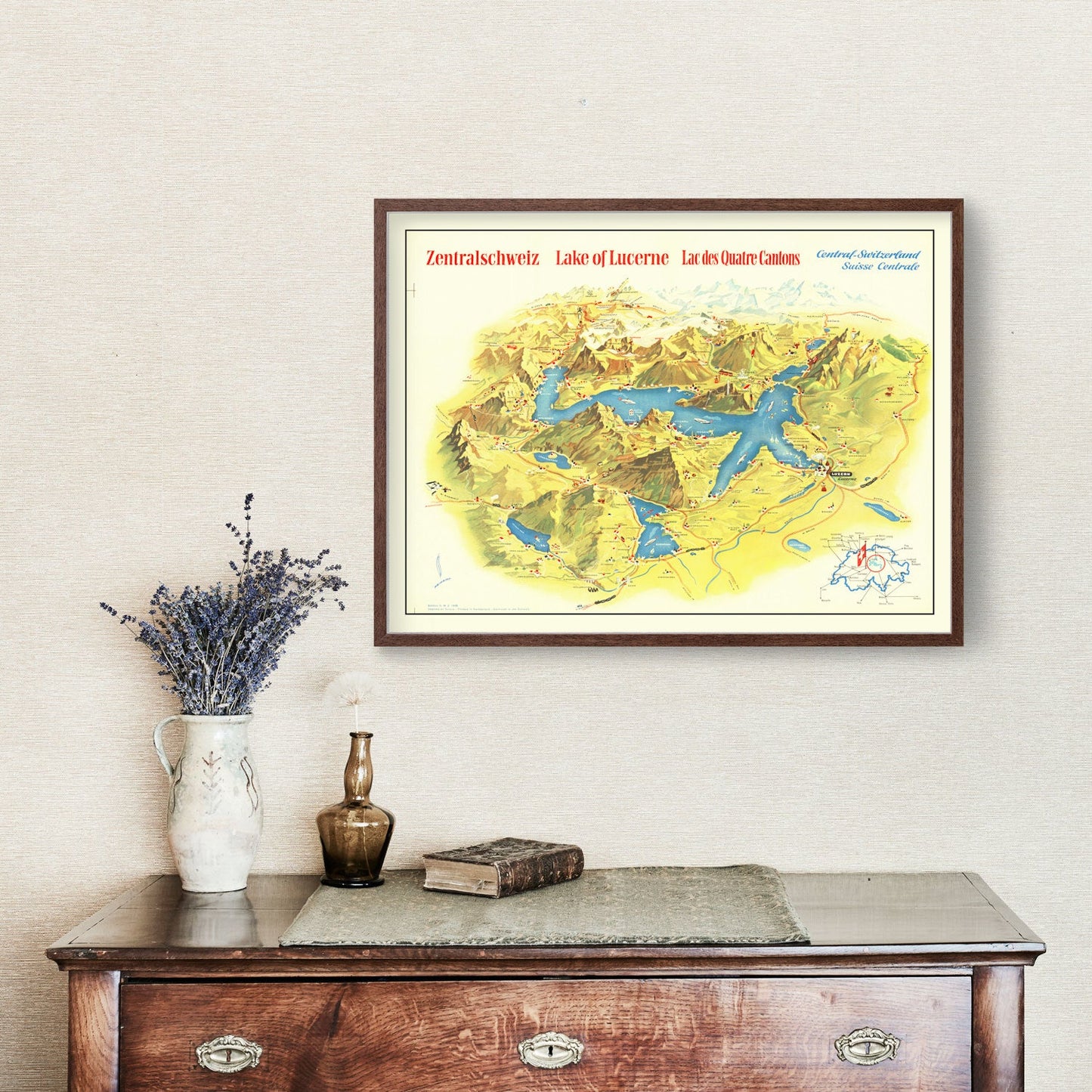 Vintage Map of Lake Lucerne, Switzerland, 1938
