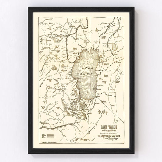 Vintage map of Lake Tahoe, California, 1915