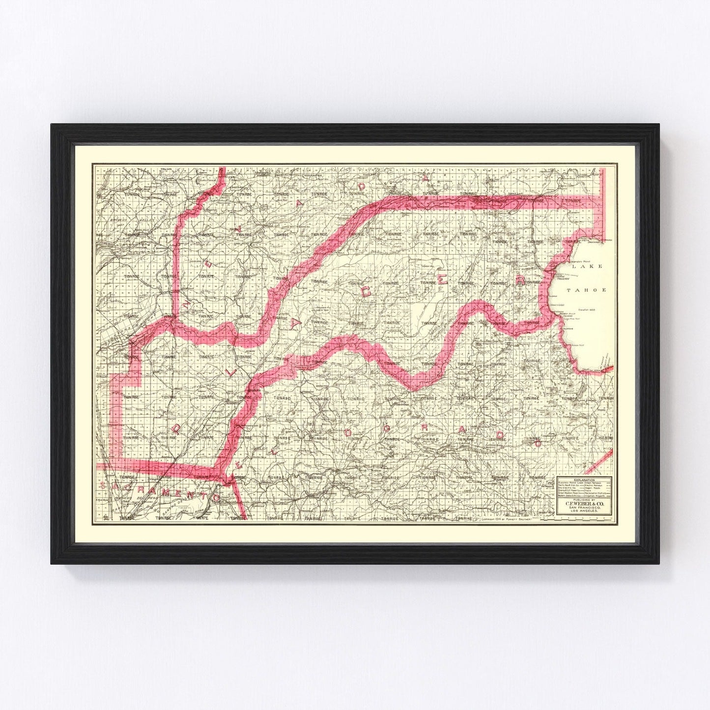 Vintage map of Lake Tahoe, 1914
