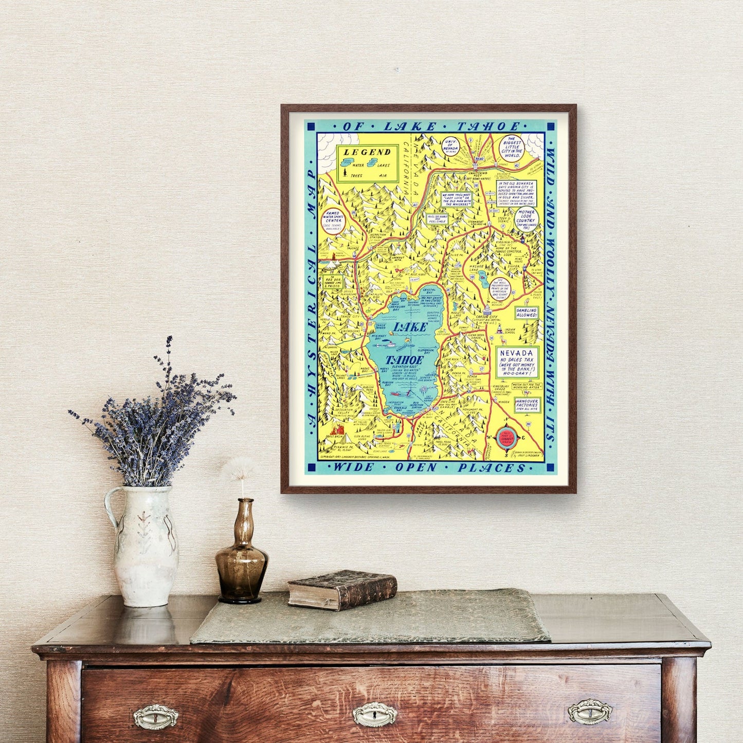 Vintage Map of Lake Tahoe, California, 1947