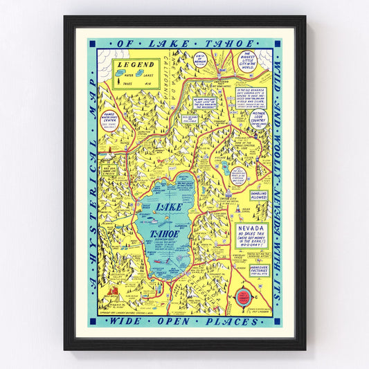 Vintage map of Lake Tahoe, California, 1947