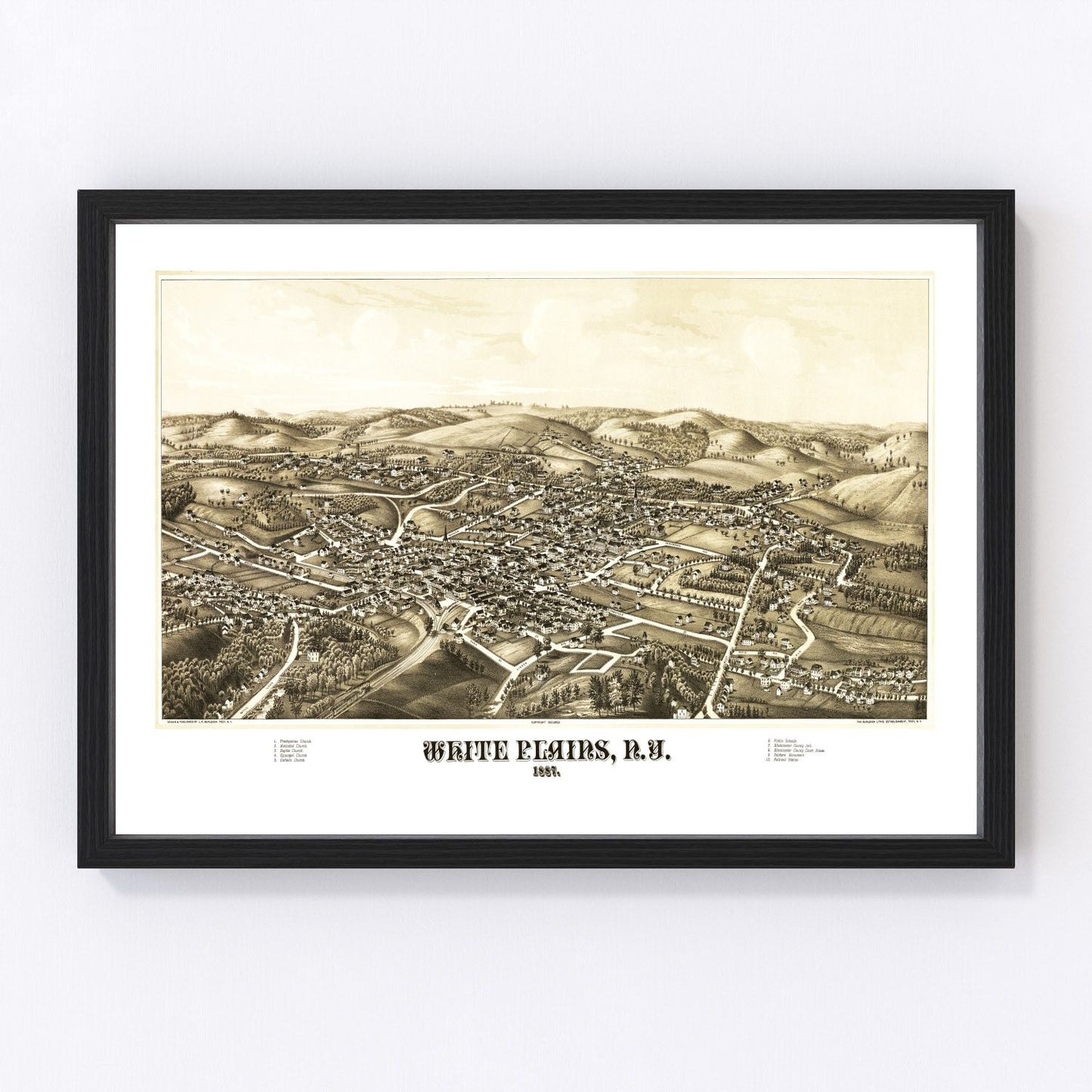 Vintage map of White Plains, New York, 1887 - Westchester County restored print