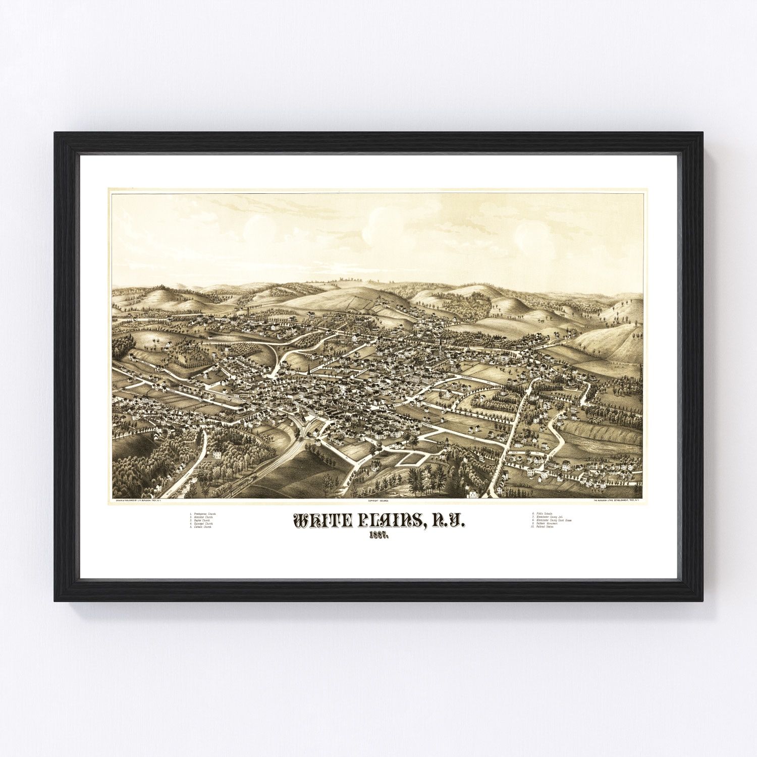 Vintage map of White Plains, New York, 1887 - Westchester County restored print