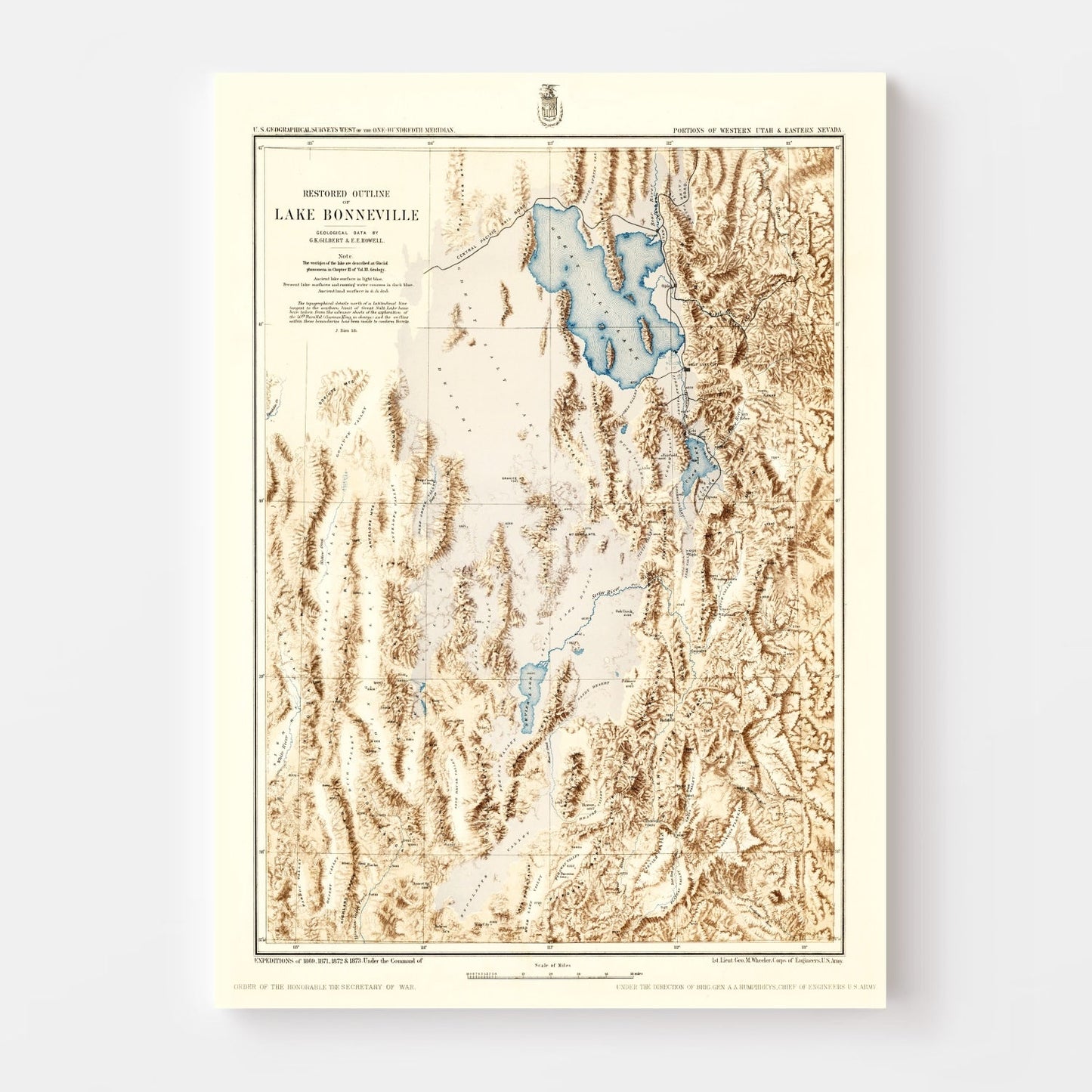 Vintage Map of Lake Bonneville, Utah, 1877