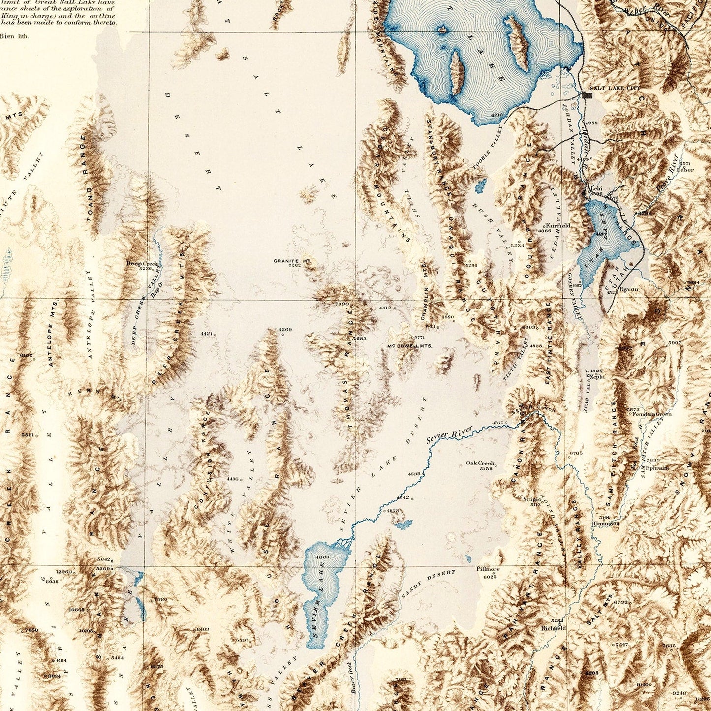 Vintage Map of Lake Bonneville, Utah, 1877