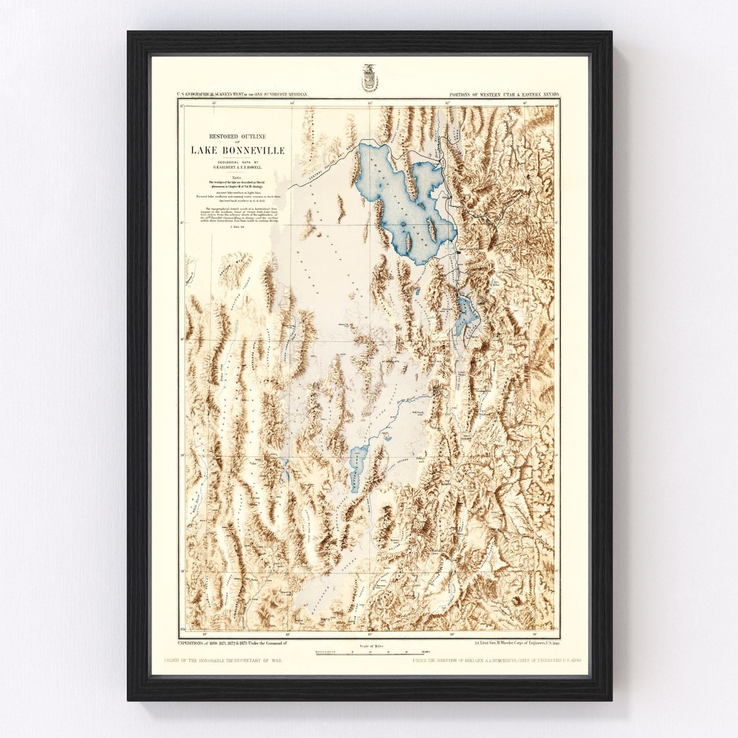vintage map of Lake Bonneville, Utah, 1877