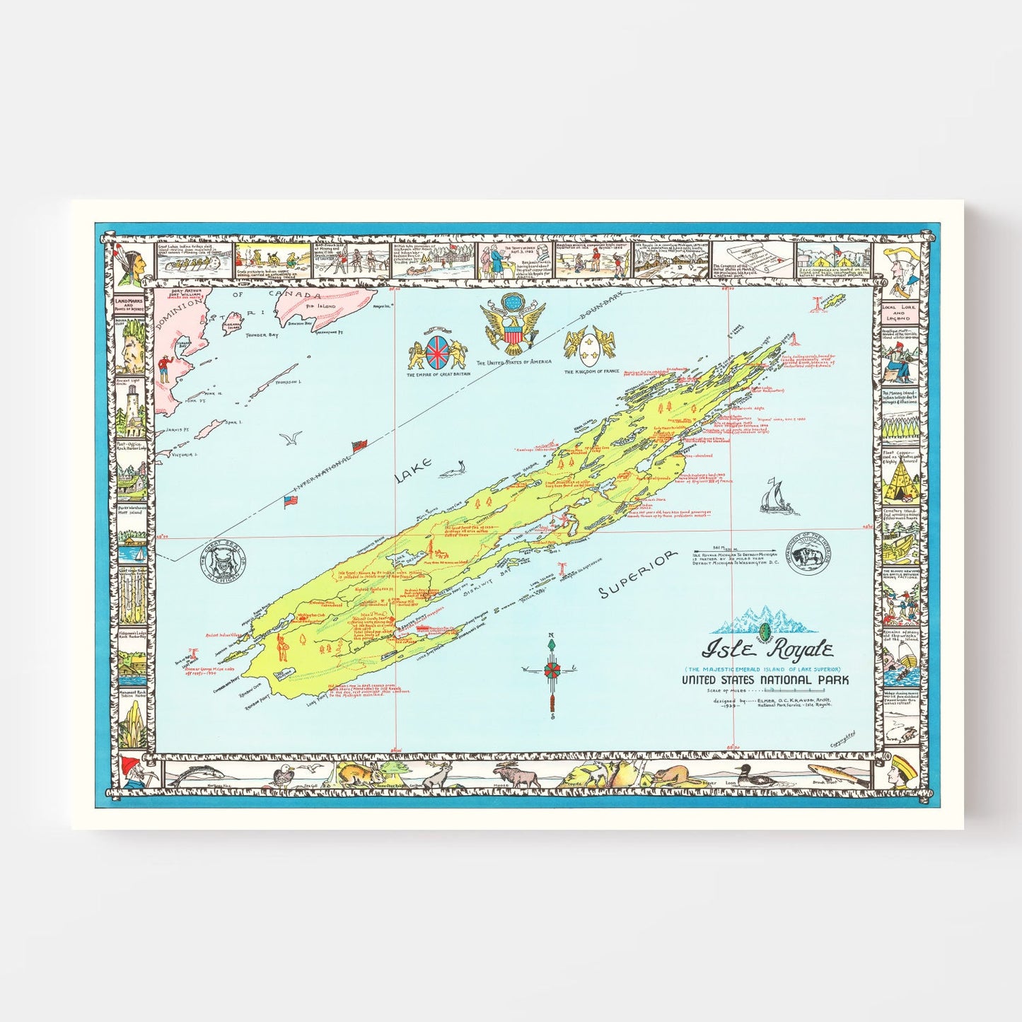 Vintage Map of Isle Royale, Keweenaw County, Michigan, 1939