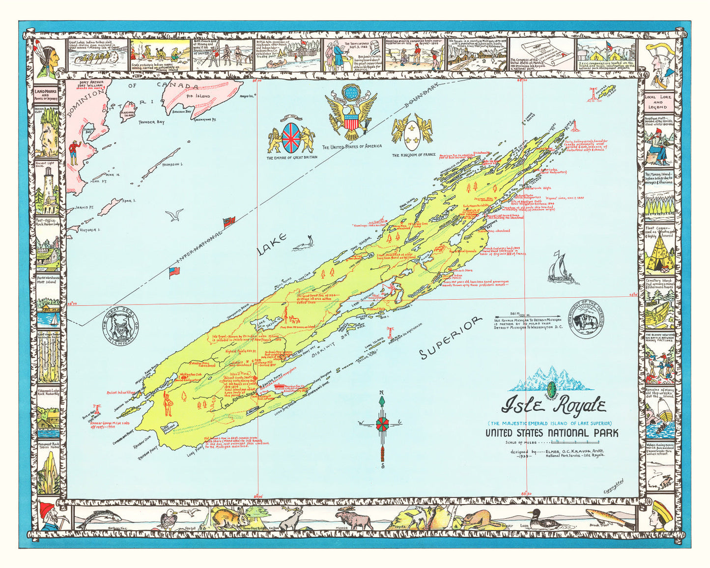 Vintage Map of Isle Royale, Keweenaw County, Michigan, 1939