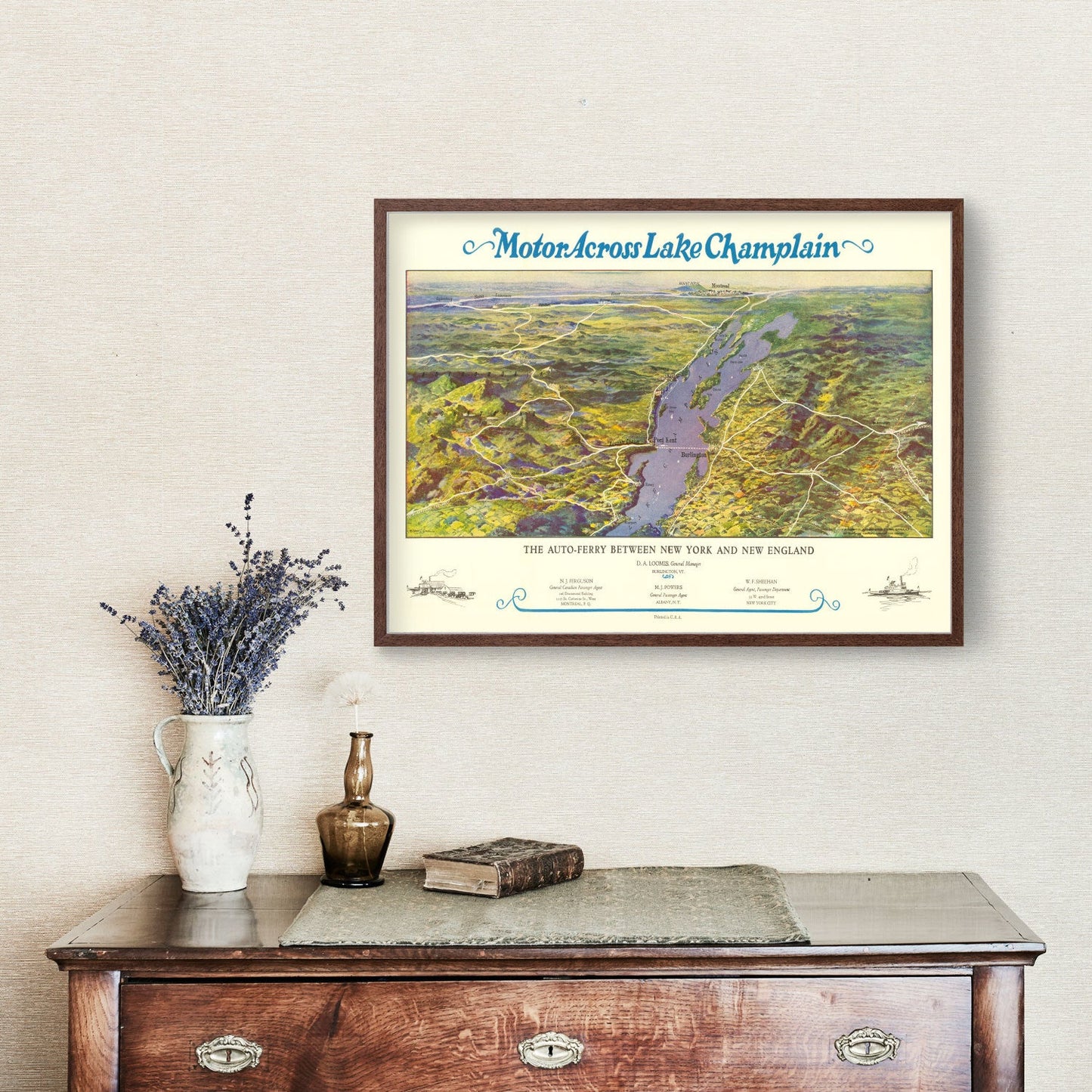 Vintage Map of Lake Champlain, New York, 1932