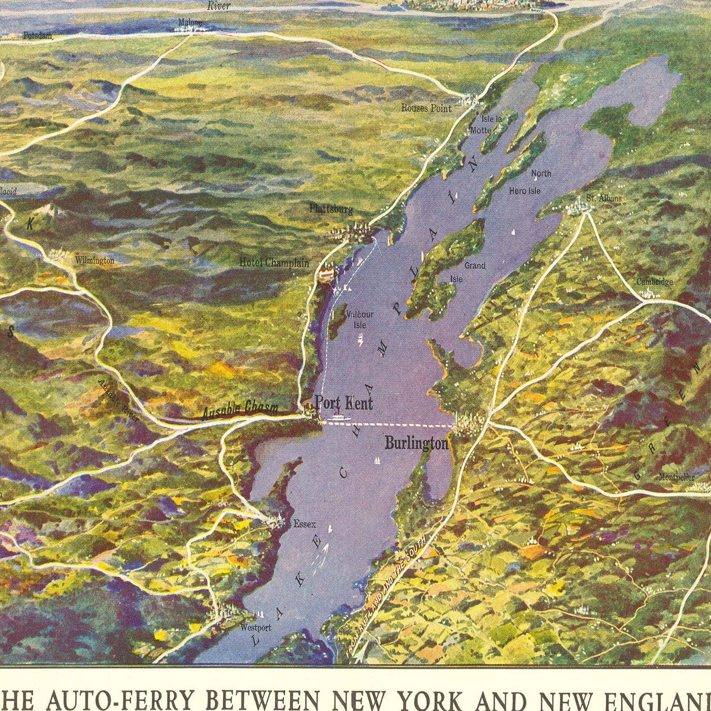 Vintage Map of Lake Champlain, New York, 1932