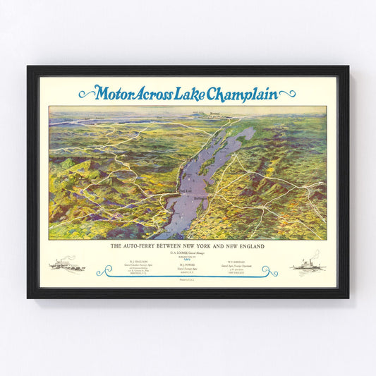 vintage map of Lake Champlain, New York, 1932