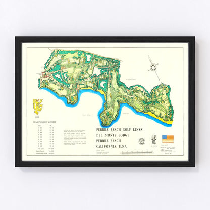 Vintage map of Pebble Beach Golf Links wall art, restored cartography print