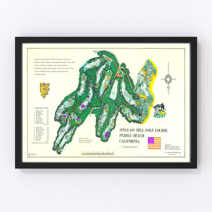 Vintage map of Spyglass Hill Golf Course wall art, restored cartography print