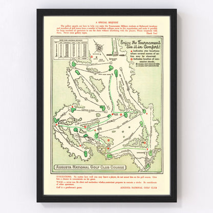 Vintage map of Augusta National Golf Course wall art, restored cartography print