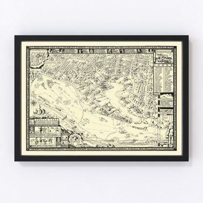 Vintage map of Toluca Lake Lakeside Golf Course wall art, restored Los Angeles cartography