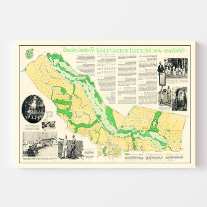 Vintage Map of Rancho Santa Fe Golf Course Estates Wall Art