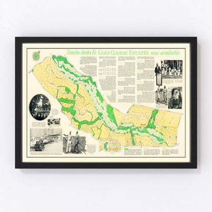 Vintage map of Rancho Santa Fe Golf Course Estates wall art, restored California cartography