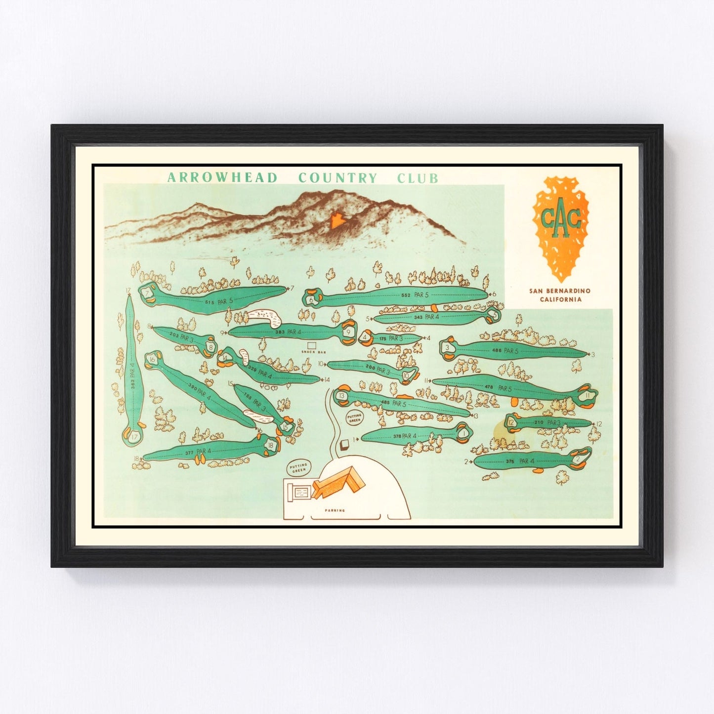 vintage map of Arrowhead Country Club golf course, 1960