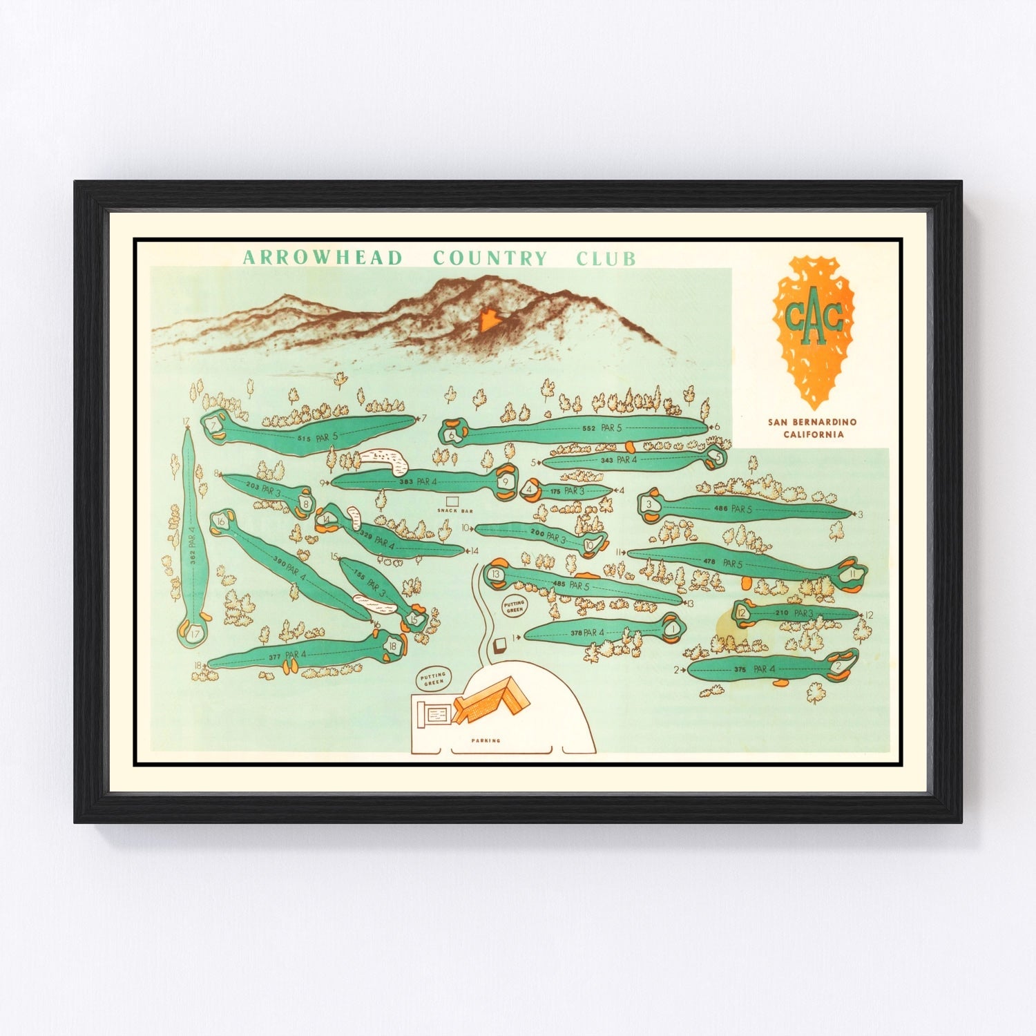 vintage map of Arrowhead Country Club golf course, 1960