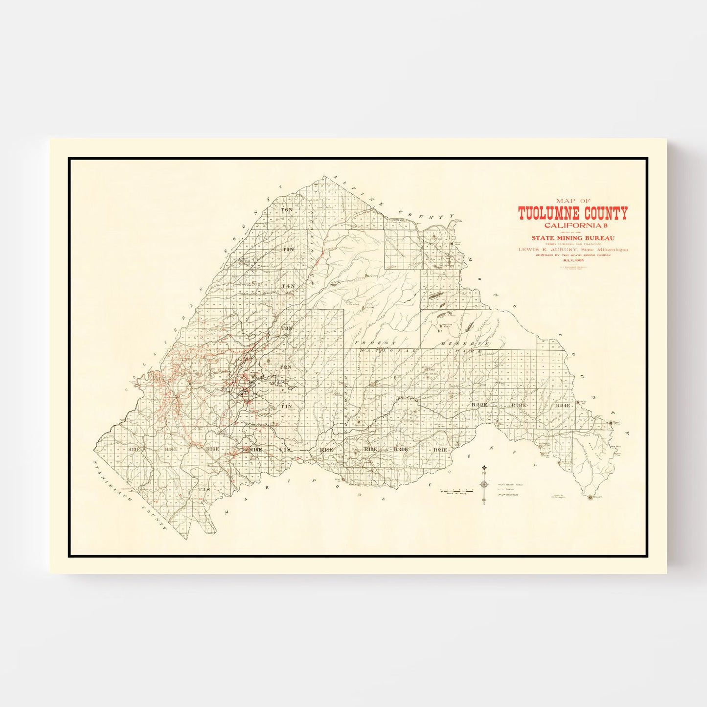 Vintage Map of Tuolumne County, California, 1904