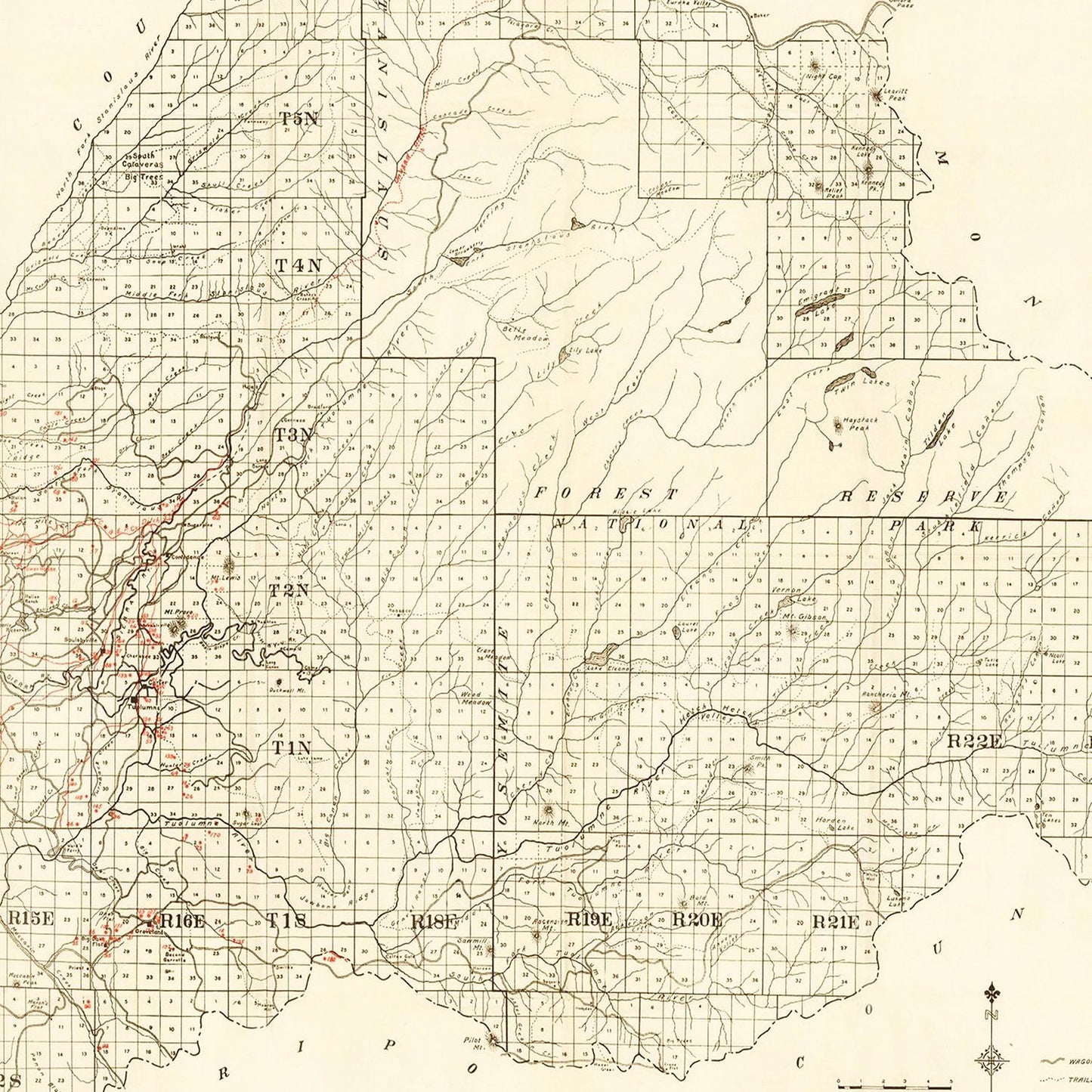 Vintage Map of Tuolumne County, California, 1904