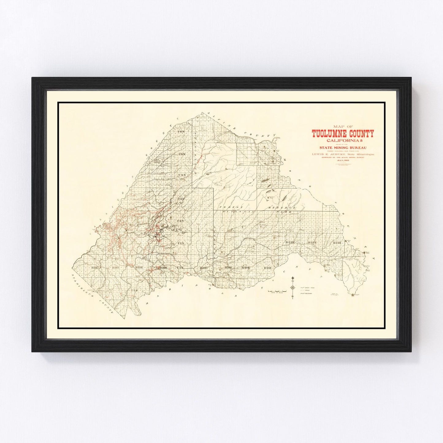 Vintage map of Tuolumne County, California, 1904