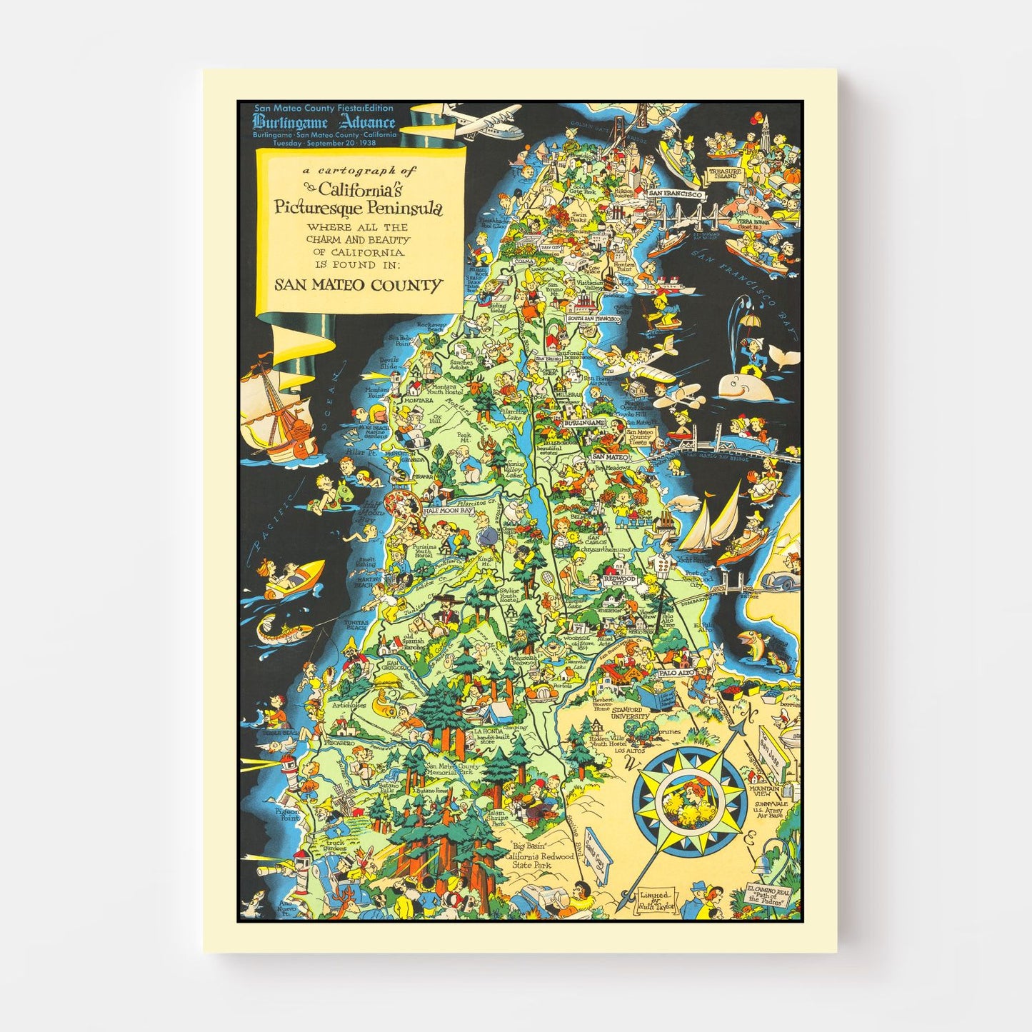 Vintage Map of San Francisco County, California, 1930