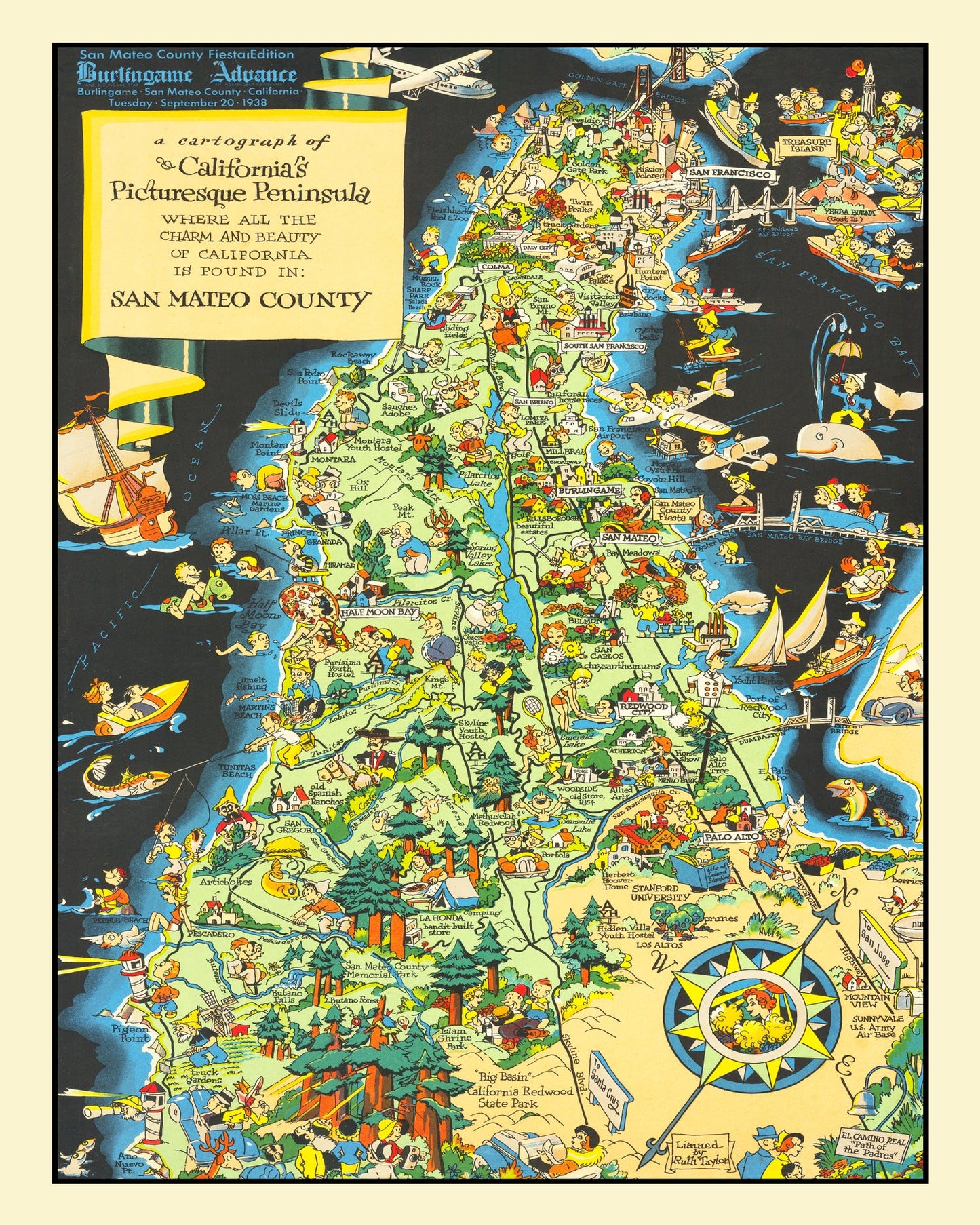 Vintage Map of San Francisco County, California, 1930