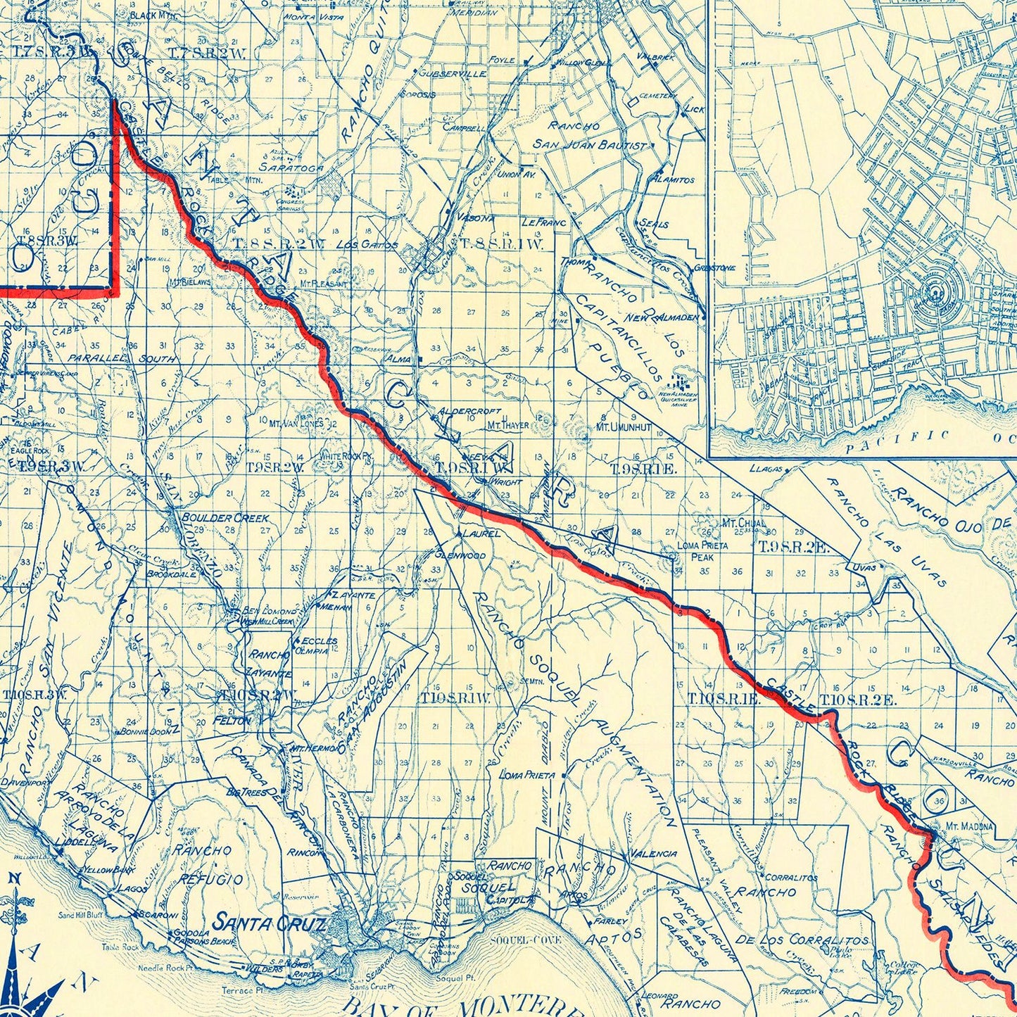 Vintage Map of Santa Cruz County, California, 1916