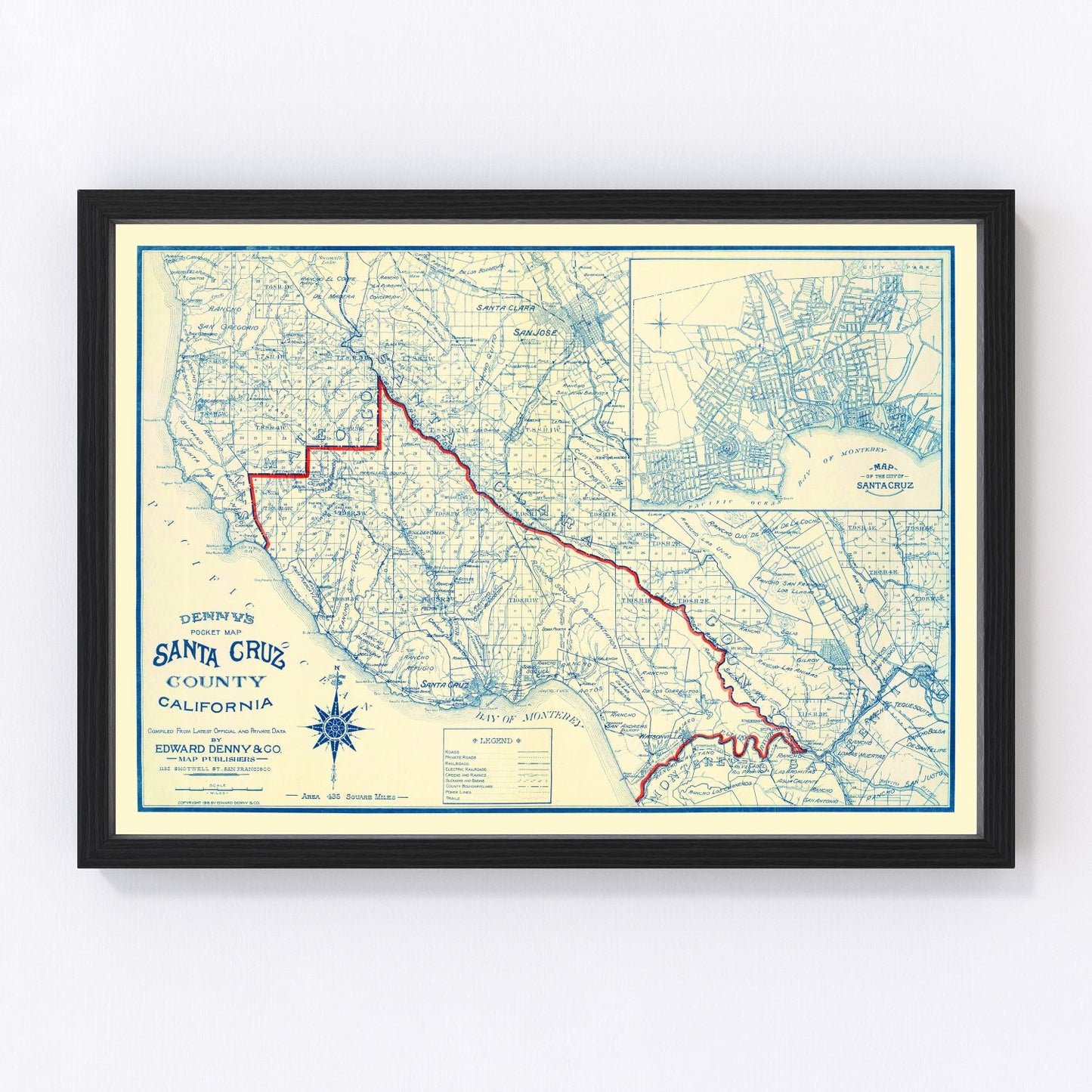 Vintage map of Santa Cruz County, California, 1916