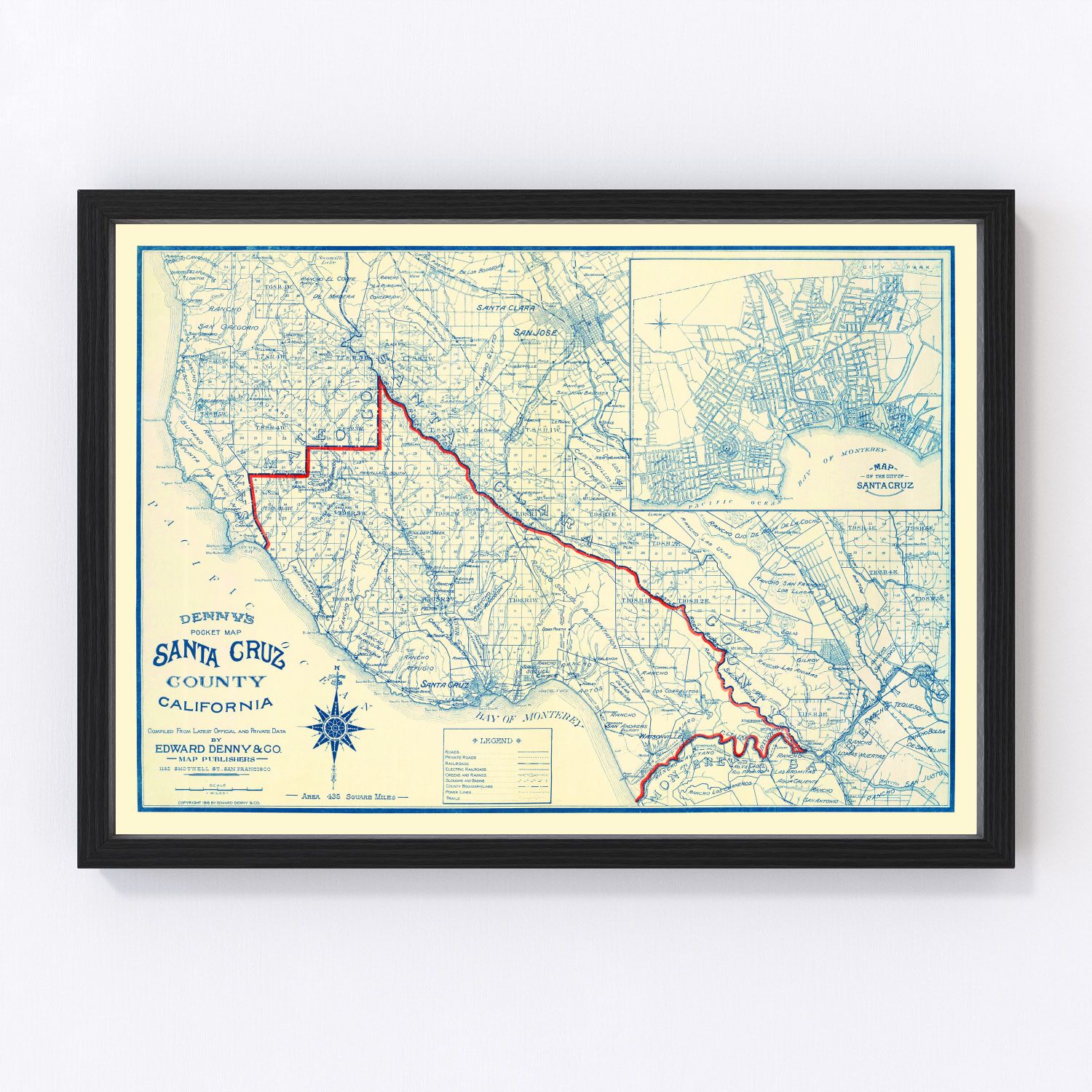 Vintage map of Santa Cruz County, California, 1916