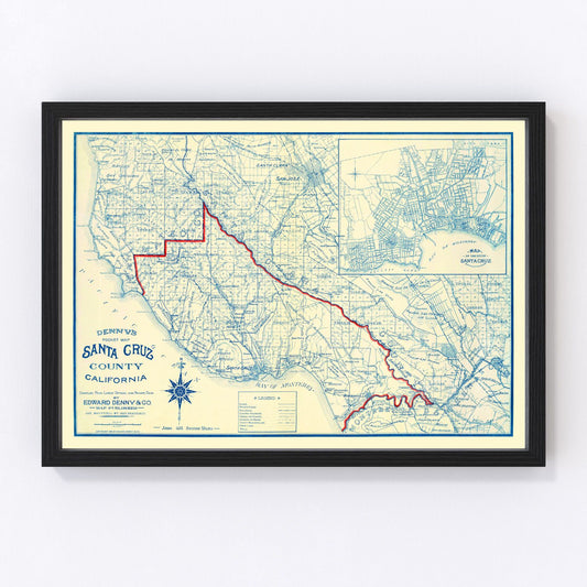 Vintage map of Santa Cruz County, California, 1916