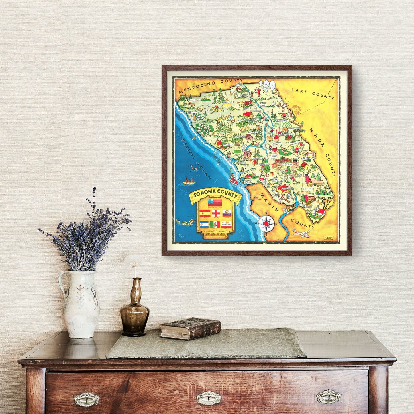 Vintage Map of Sonoma County, California, 1945