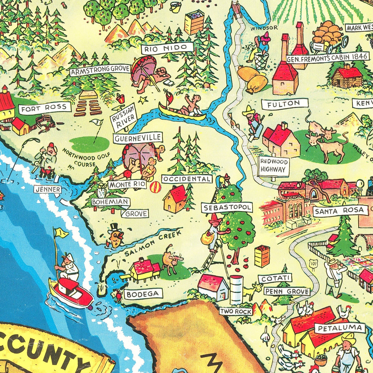 Vintage Map of Sonoma County, California, 1945