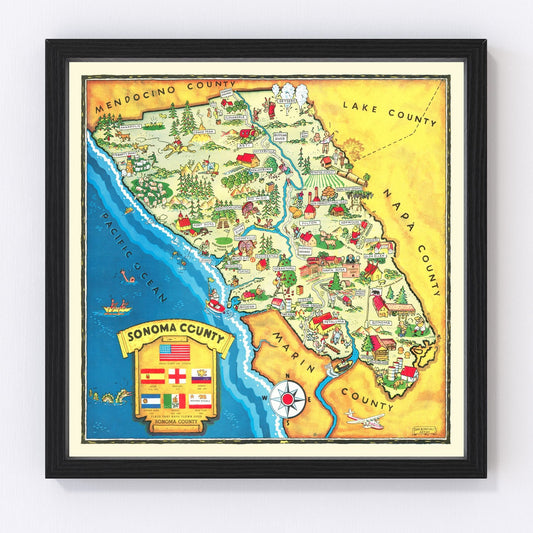 vintage map of Sonoma County, California, 1945